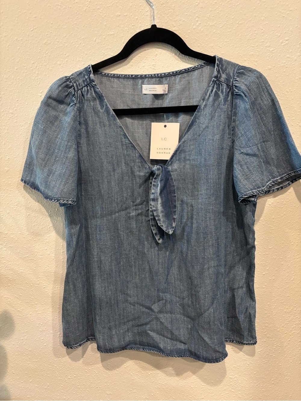 LC Lauren Conrad Denim Tie Front Short Sleeve small NWT